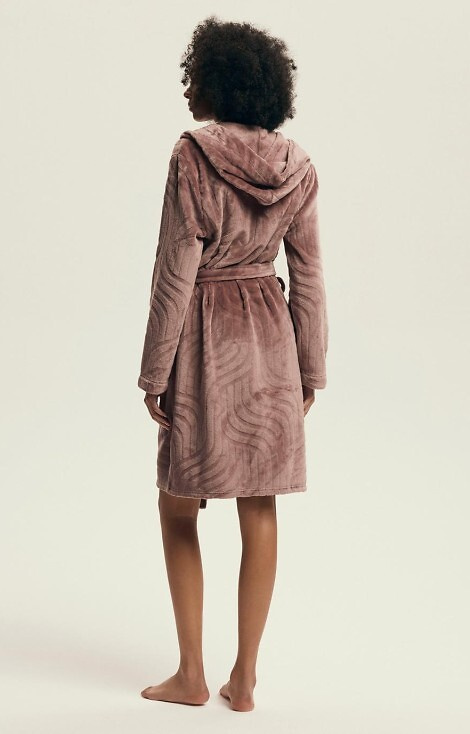 43602 Halat de damă Devyn cu glugă Henderson, culoare mahon – scurt, călduros, din velur