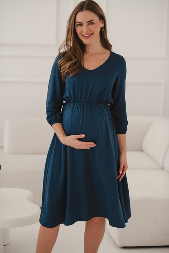 Lovely Dress Midi Rochie de maternitate si alaptare Milk&Love – bleumarin, 100% vascoza, maneci 3/4 | Stil și confort