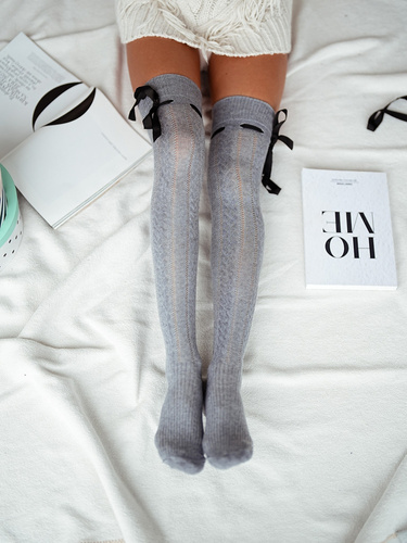 835 Wstążka Zakolanówki damskie Milena - szary