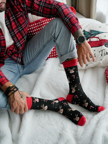 1290-029 Șosete de Crăciun pentru bărbați Milena, negre – Reni I Bomboane, bumbac