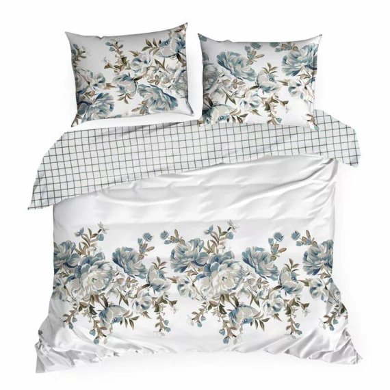 Spring 40 Flowers lenjerie de pat satin Euro perdele alb/turcoaz