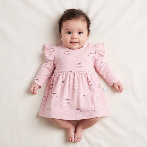Rochie-body Nicol Tosia 225159 100% bumbac Pisicuțe roz mânecă lungă