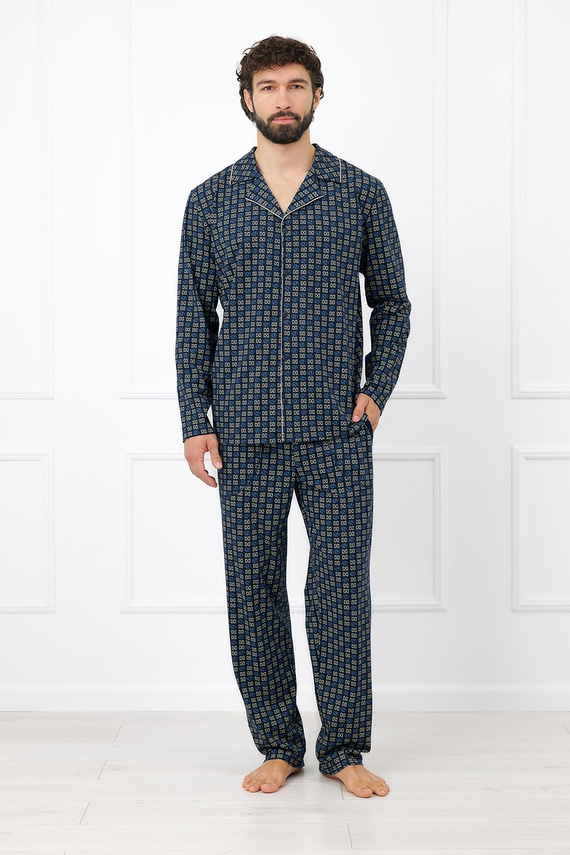 Pijamale bărbați Italian Fashion Broken 100% bumbac, lungi, cu nasturi