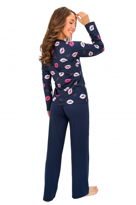 Donna Kiss Long pijama damă bleumarin 100% bumbac pantaloni lungi