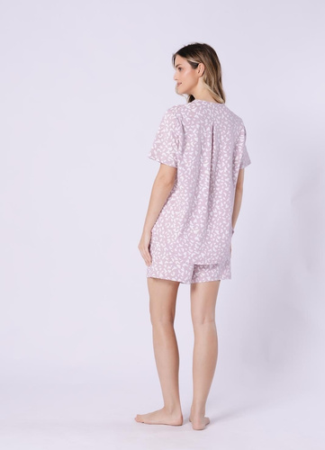 Pijama damă Samanta 1709 Leveza – pijama de vară din 100% bumbac, cu nasturi, mânecă scurtă și pantaloni scurți, confort premium