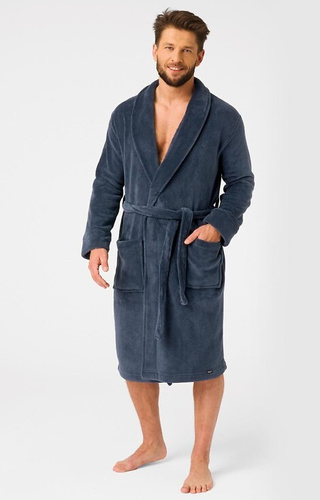 Halat de baie bleumarin pentru bărbați MGL 255 B25 - clasic, moale, cu legături în talie