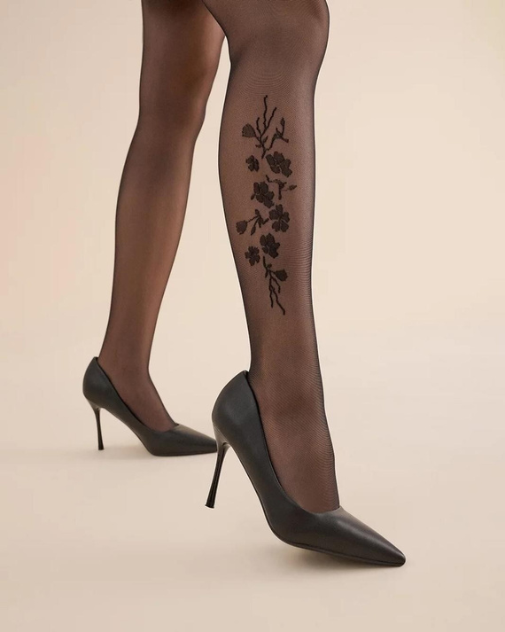 Colanți 385 Jasmine 20 den Gabriella – Negru, Elastic, Design Floral, Confort