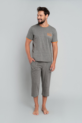 Marek Pijama pentru bărbați cu mânecă scurtă, pantaloni 3/4 Italian Fashion- mediu melange