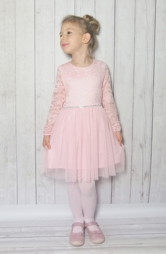 Rochie Angel II Bambarillo cu maneca lunga, roz pudrat