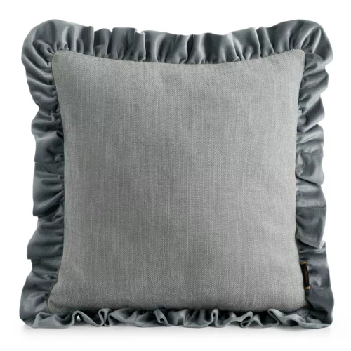 Eurofirany Elvara față de pernă decorativă 45x45 velur cu volănaș - argintie