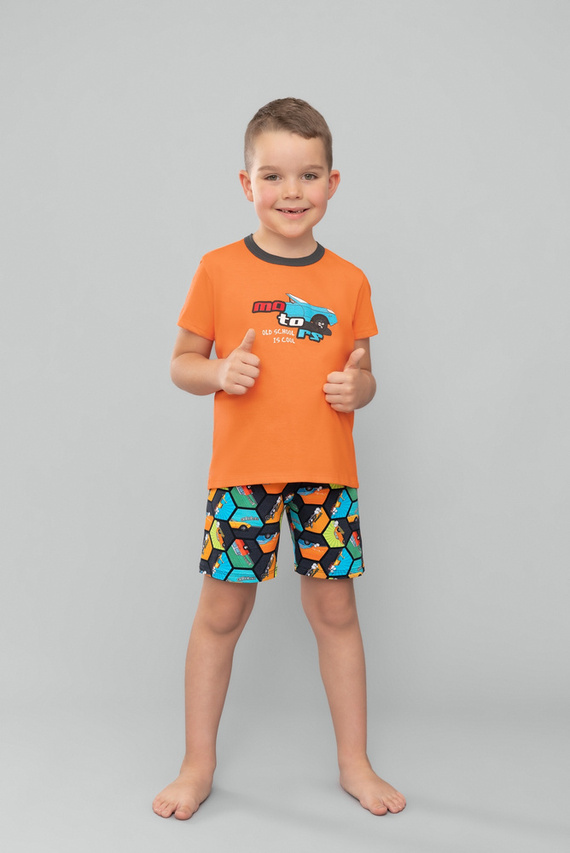 Comics Pijama cu mânecă scurtă pentru băieți, pantaloni Italian Fashion - portocaliu/print