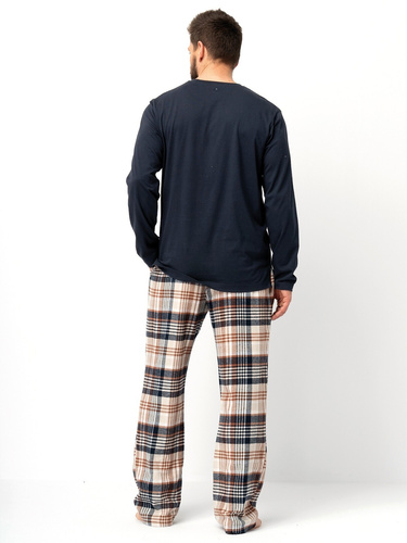 MNS 444 Key pijamale bărbați, negru - bumbac, mâneci lungi și pantaloni netezi