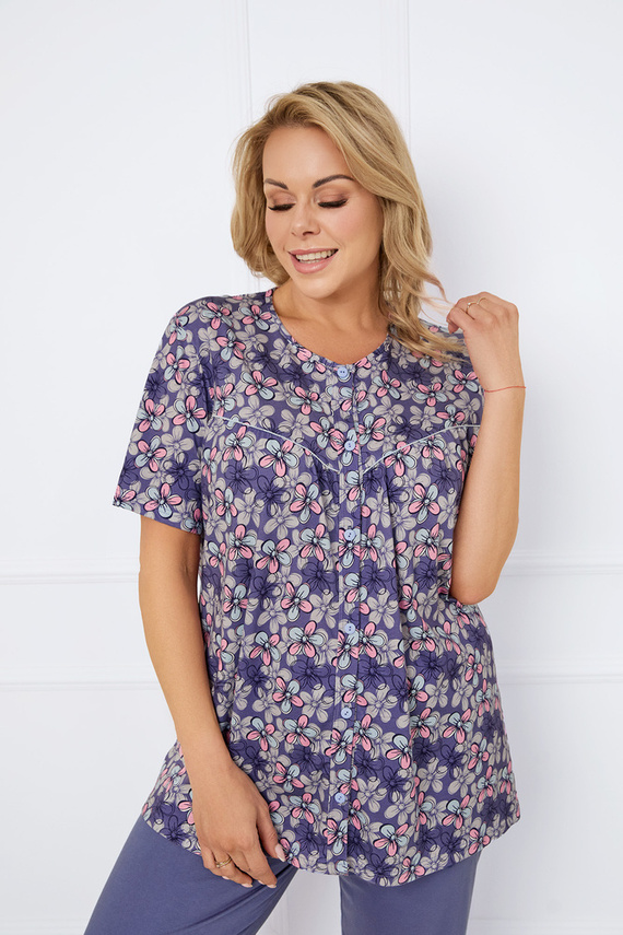 Bonaria Pijama de damă cu mânecă scurtă, pantaloni 3/4 Modă italiană - imprimeu/jeans