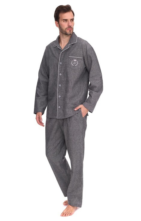 2533 Pijamale bărbătești Zeus L&L – bumbac, melanj, cu guler și nasturi