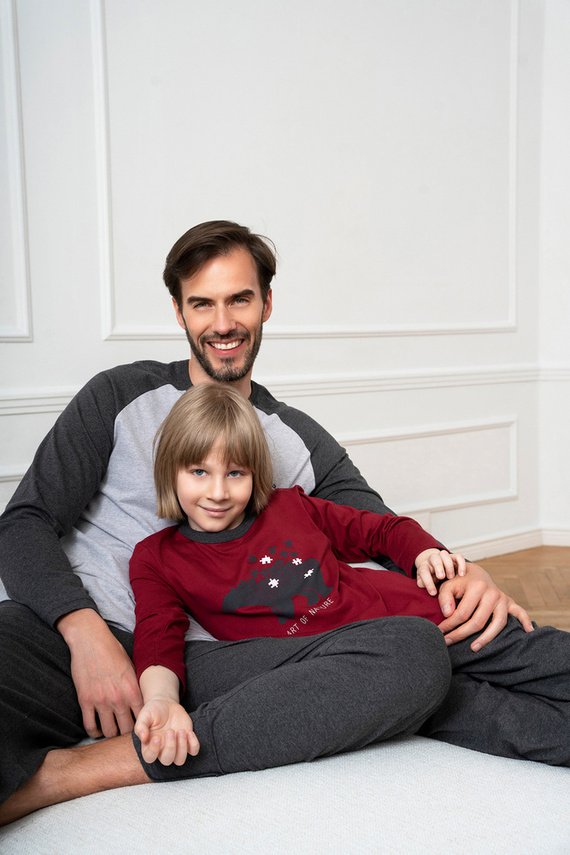 Morten Pijama pentru băieți Italian Fashion burgundy/c.melange