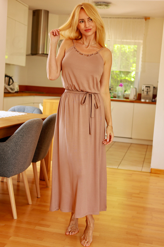 Grace Mirale – Rochie lungă din viscoză cu fante | Producția poloneză - latte