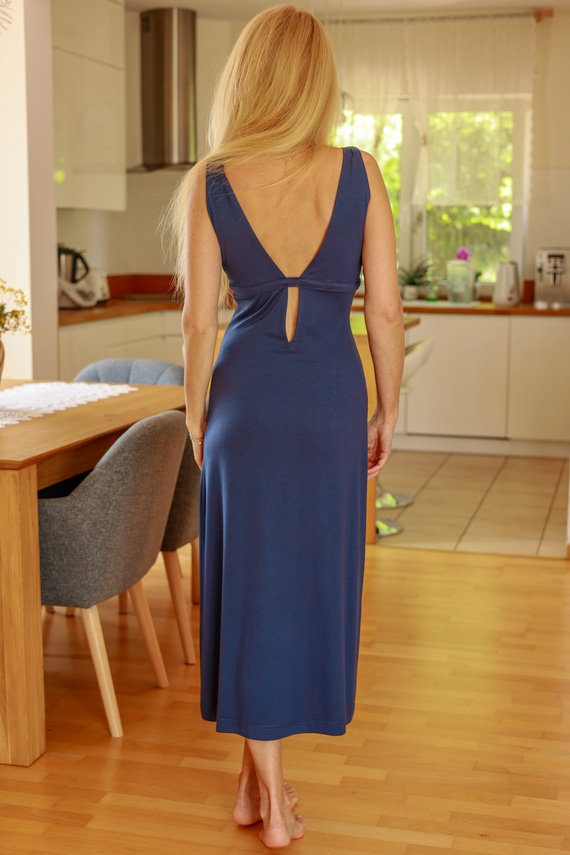 Rochie Senai Mirale – Viscoză lungă cu decolteu în V în față și în spate | Producție poloneză - bleumarin