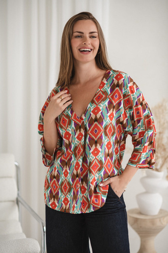 Bluză de maternitate pentru alăptare Bahama Mama Milk&Love cu imprimeu Boho – viscoză, mâneci 3/4, oversize