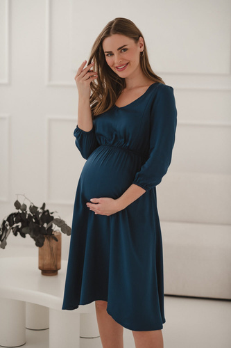 Lovely Dress Midi Rochie de maternitate si alaptare Milk&Love – bleumarin, 100% vascoza, maneci 3/4 | Stil și confort