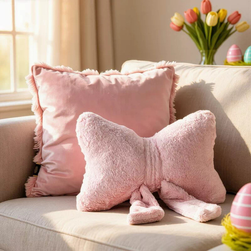 Eurofirany Wiosna 135 – pernă decorativă 37x10x30 cu fundă pink