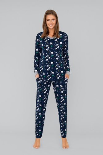 Ava Ladies' pijama cu mânecă lungă și pantaloni Italian Fashion - imprimeu albastru marin