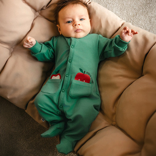 Salopetă bebeluș Eevi Snack Time verde bumbac confort