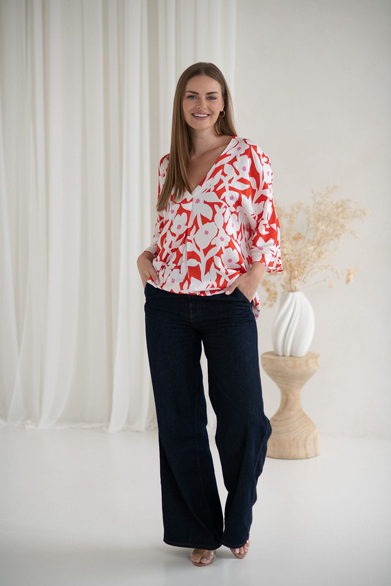 Bluză de maternitate Mamafullness Milk&Love florală pentru alăptare – viscoză, mâneci 3/4, oversize