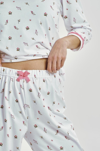 Pijamale dama Elodie 3432 Taro, bumbac alb, maneci 3/4, confortabile