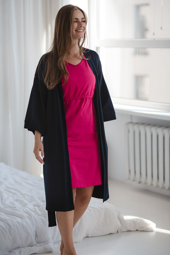 Halat de baie maternitate bleumarin Milk&Love – bumbac cu elastan, confortabil, mâneci 7/8