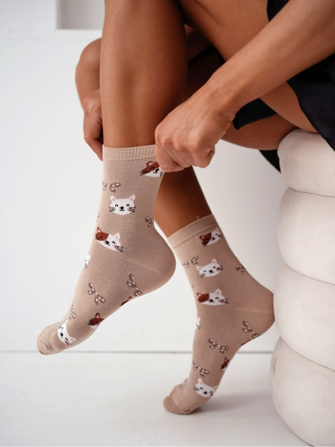 Șosete damă din bumbac Milena 0200-241– cu nervuri, confort zilnic beige