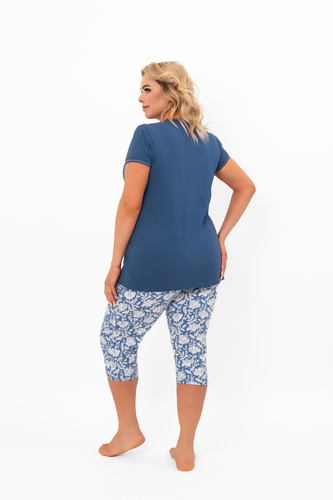 Pijama de damă Boma - mânecă scurtă, pantaloni 3/4, bumbac Italian Fashion - blugi/imprimeu