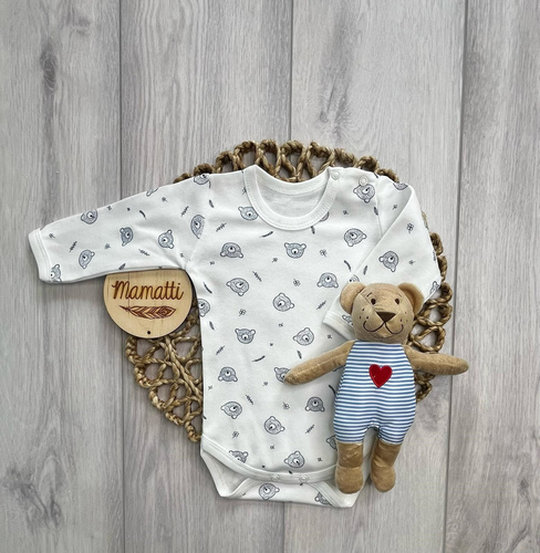 BD16426 Mamatti Body pentru bebeluși Ursuleț mânecă lungă bumbac alb