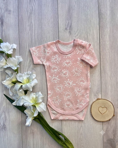 Body pentru bebeluși Mamatti BK16325 roz din bumbac cu mânecă scurtă