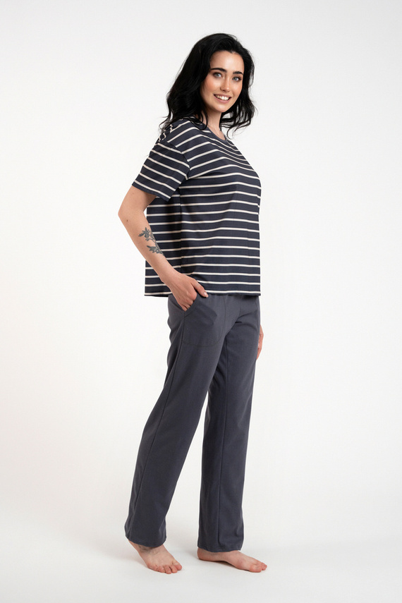 Betty Pijama de damă cu mânecă scurtă, pantaloni lungi Italian Fashion - imprimeu grafit/grafit