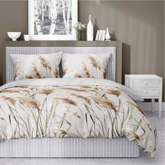 5329 B Lenjerie de pat din satin Ierburi de Pampas Detexpol gri