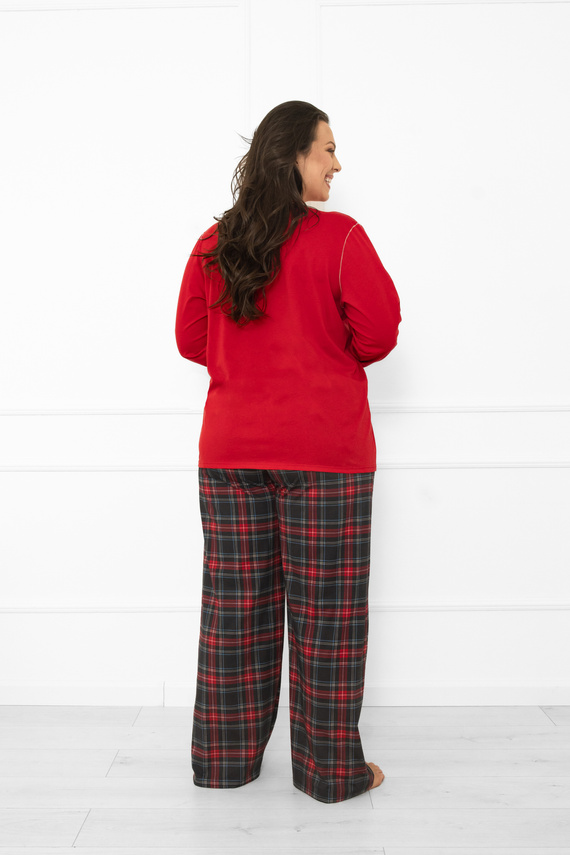 Pijama de damă Italian Fashion în roșu - bumbac, mânecă lungă și pantaloni, în carouri 