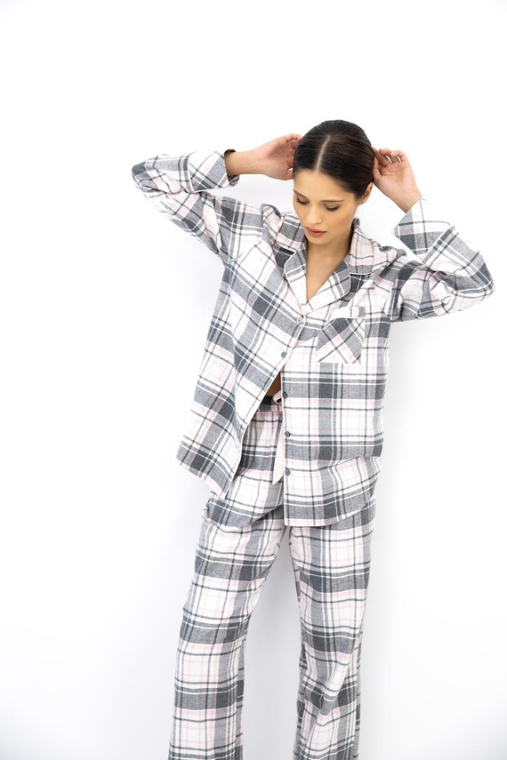 Sensis Ashlyn Pijamale damă din flanel 100% bumbac cu nasturi, în carouri
