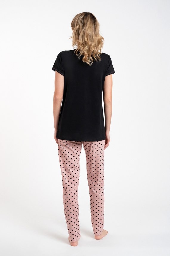 Buscato Pijama de damă cu mânecă scurtă, pantaloni lungi Italian Fashion negru/print 