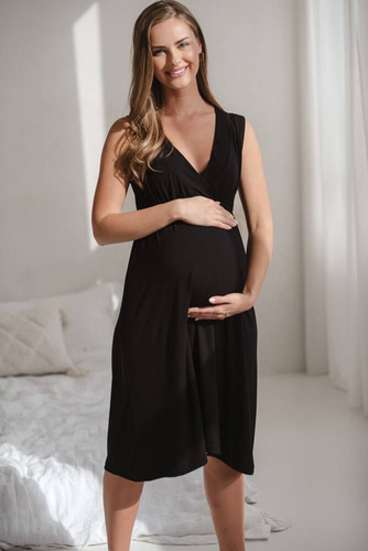 Cămașă de noapte de maternitate și alăptare Star Light din bambus Milk&Love, neagră