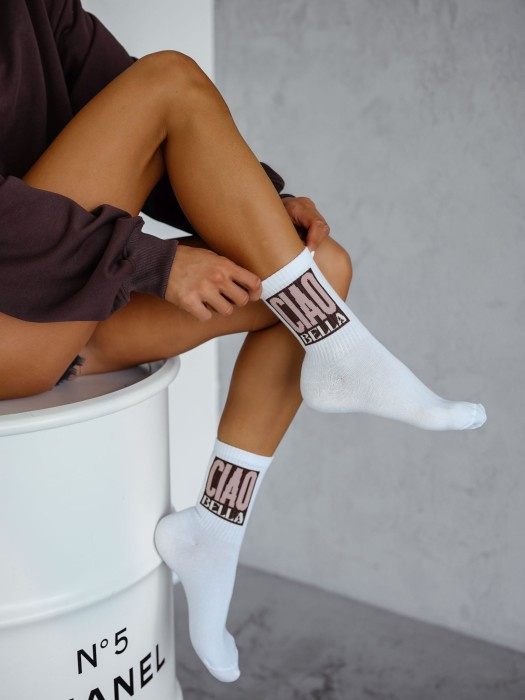 0200-174 Ciorapi dama Milena - albi cu inscriptia "Ciao Bella" - 2