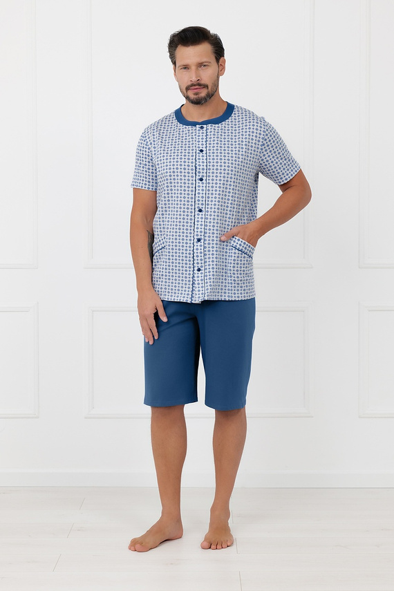 Pijamale bărbați Homer Italian Fashion din bumbac, scurte, cu nasturi