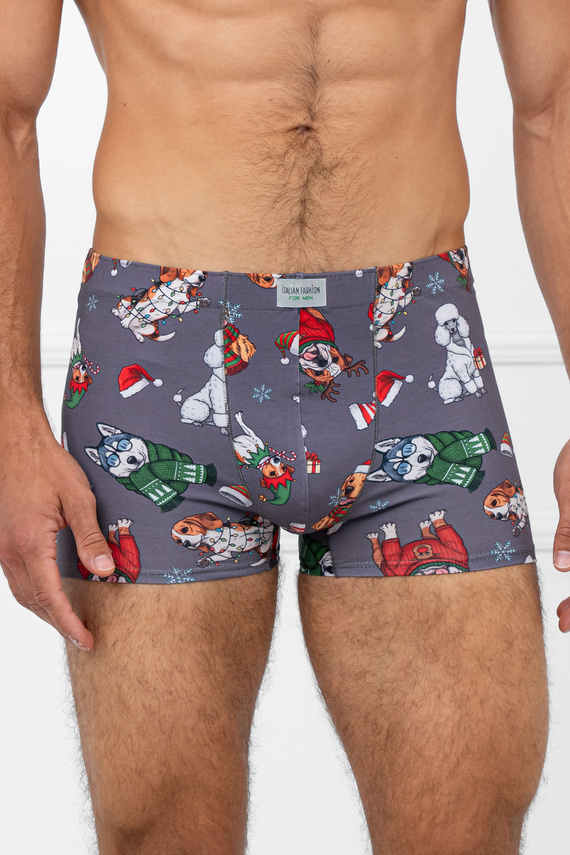 Pantaloni scurți boxer Husky Italian Fashion pentru bărbați, gri - bumbac, elastan, model de Crăciun