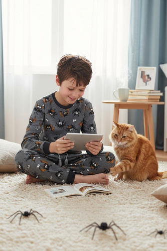 Pijamale băieți Cornette Bat 2 264/182, 263/182, gri - bumbac, mâneci lungi, model cu liliac