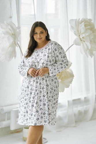 Cămașă de noapte Martina 3467 Taro, alb – bumbac, mâneci lungi, croială feminină și confort