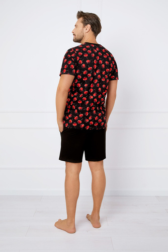 Cherry Pijama cu mânecă scurtă pentru bărbați, pantaloni scurți Italian Fashion - print/negru 