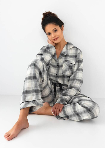Pijamale Cressida Flannel Sensis pentru femei - gri-crem