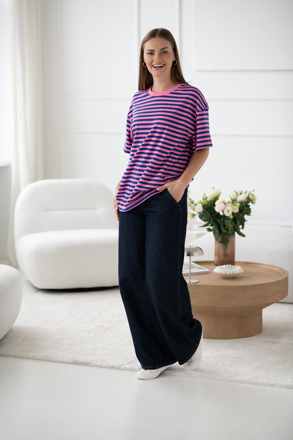 Tricou pentru maternitate și alăptare Mamahood Milk&Love, dungi roz și albastre - confortabil și elegant