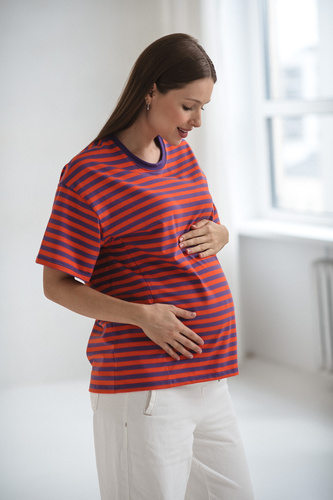 Tricou Mamahood Milk&Love pentru sarcina si alaptare, mov si portocaliu – confortabil si elegant