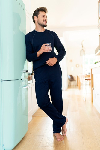 Niko Pijama pentru bărbați cu mânecă lungă, pantaloni lungi Italian Fashion - albastru marin 