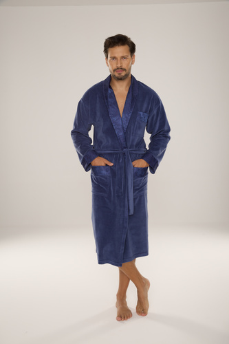 868 Halat de baie nobil pentru bărbați din velur De Lafense- elegant, moale, premium, denim